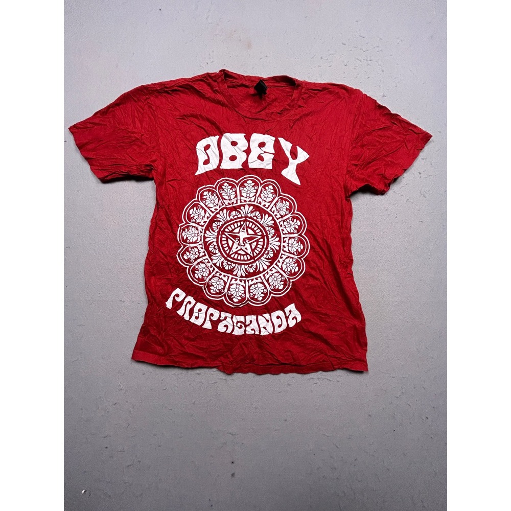 Obey Propaganda T Shirt 100% Cotton Red Graphic Print Large Mens
